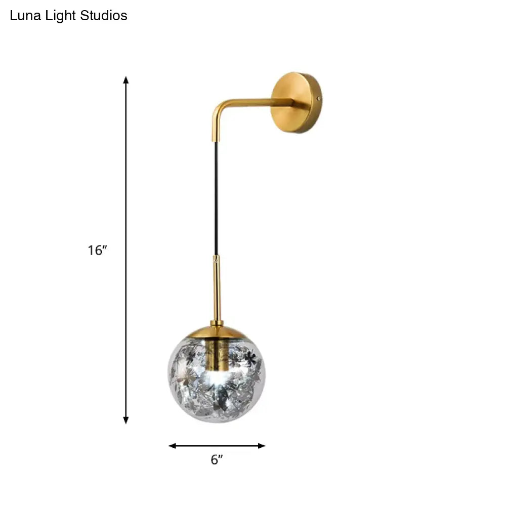 DecorBites™ Simple Sphere Sconce Light - Clear Glass - Silver/Gold Wall Mount Fixture - Shattered Leaf - 6"/8" W