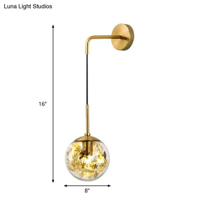 DecorBites™ Simple Sphere Sconce Light - Clear Glass - Silver/Gold Wall Mount Fixture - Shattered Leaf - 6"/8" W