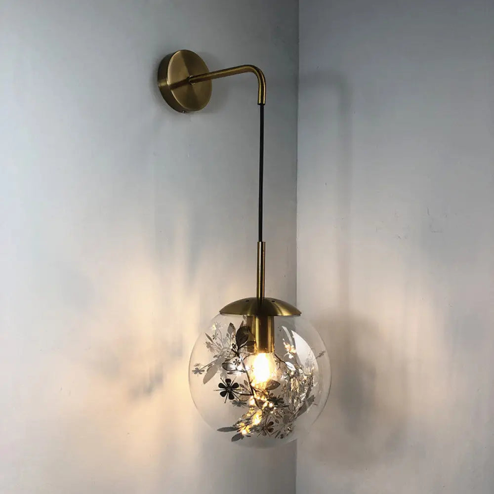DecorBites™ Simple Sphere Sconce Light - Clear Glass - Silver/Gold Wall Mount Fixture - Shattered Leaf - 6"/8" W