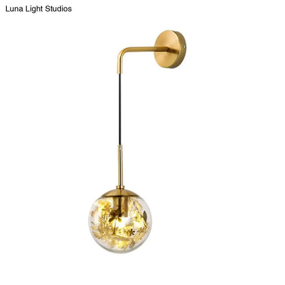 DecorBites™ Simple Sphere Sconce Light - Clear Glass - Silver/Gold Wall Mount Fixture - Shattered Leaf - 6"/8" W
