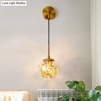 DecorBites™ Simple Sphere Sconce Light - Clear Glass - Silver/Gold Wall Mount Fixture - Shattered Leaf - 6"/8" W