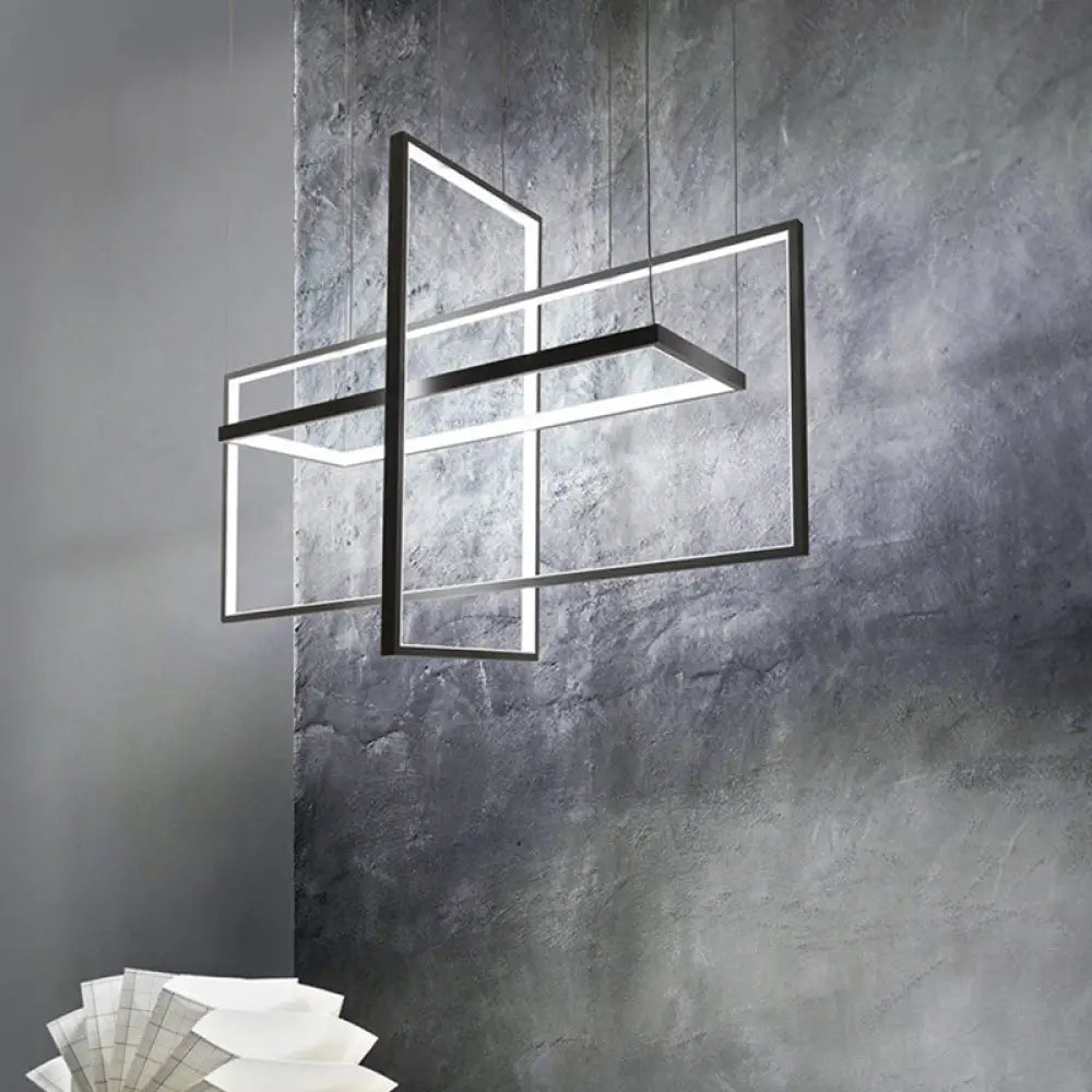 DecorBites™ Simple Style Black Metal Rectangle LED Island Light - Warm/White/Natural Light Options, 23.5"/31.5"/38" Wide