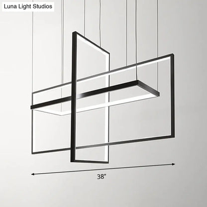 DecorBites™ Simple Style Black Metal Rectangle LED Island Light - Warm/White/Natural Light Options, 23.5"/31.5"/38" Wide