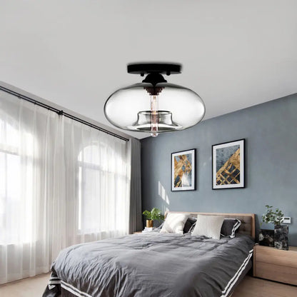 DecorBites™ Simple Style Glass Oval Flush Mount Lamp with 1 Light - Clear/Amber/Smoky Ceiling Fixture for Hallway