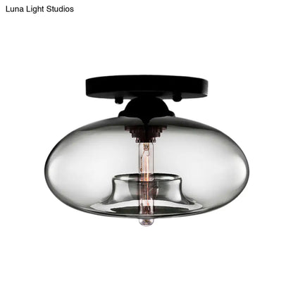 DecorBites™ Simple Style Glass Oval Flush Mount Lamp with 1 Light - Clear/Amber/Smoky Ceiling Fixture for Hallway