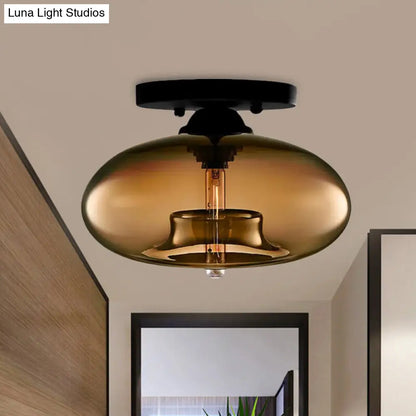 DecorBites™ Simple Style Glass Oval Flush Mount Lamp with 1 Light - Clear/Amber/Smoky Ceiling Fixture for Hallway