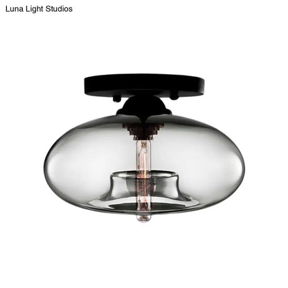 DecorBites™ Simple Style Glass Oval Flush Mount Lamp with 1 Light - Clear/Amber/Smoky Ceiling Fixture for Hallway