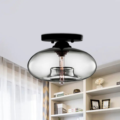 DecorBites™ Simple Style Glass Oval Flush Mount Lamp with 1 Light - Clear/Amber/Smoky Ceiling Fixture for Hallway