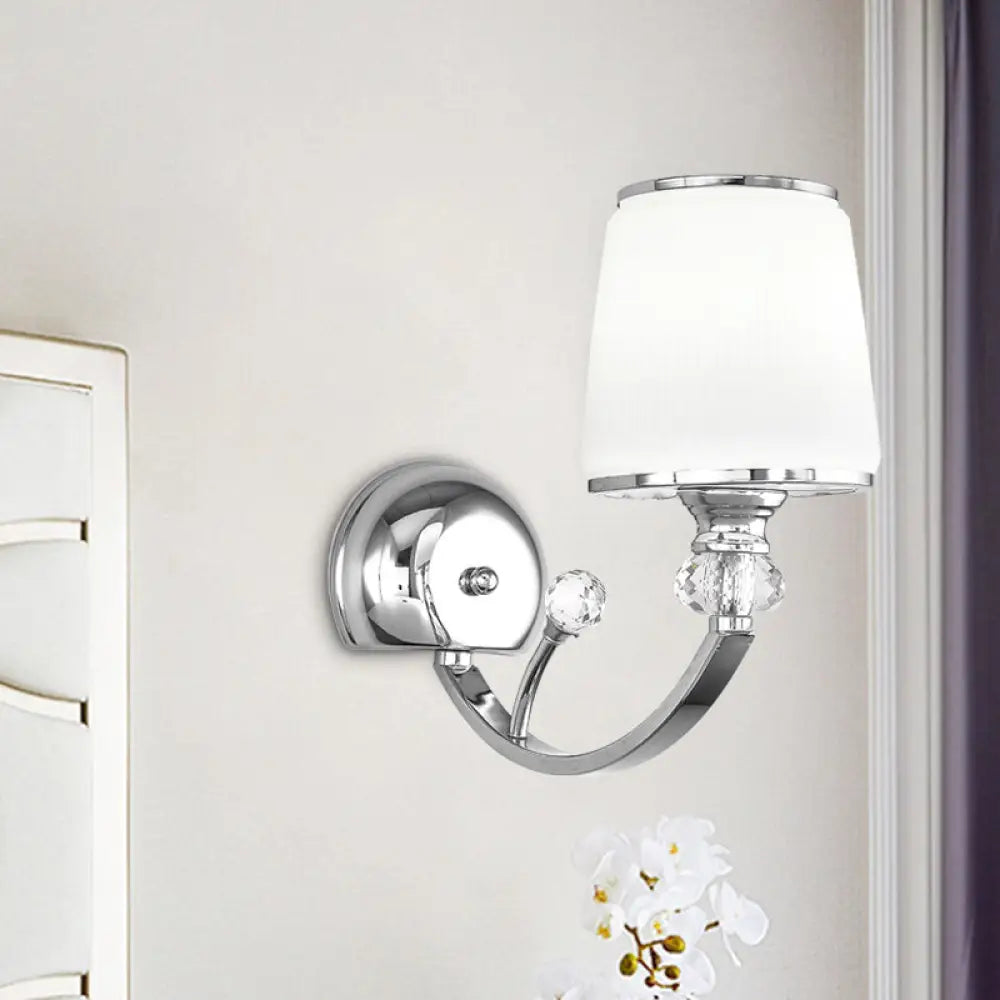 DecorBites™ Simplicity Chrome Conic 1-Head Wall Light Fixture with White Glass Shade