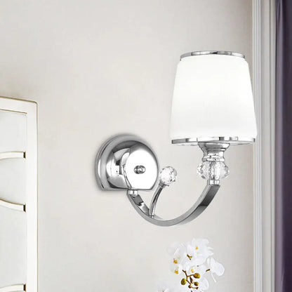 DecorBites™ Simplicity Chrome Conic 1-Head Wall Light Fixture with White Glass Shade