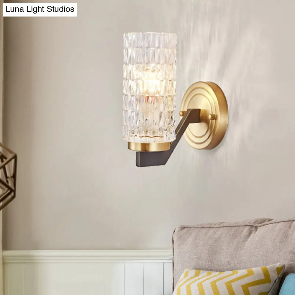 DecorBites™ Simplicity Crystal Flush Wall Sconce with 2 Lights - Brass Bedside Fixture