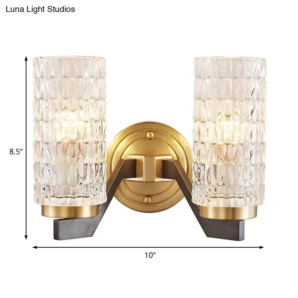 DecorBites™ Simplicity Crystal Flush Wall Sconce with 2 Lights - Brass Bedside Fixture