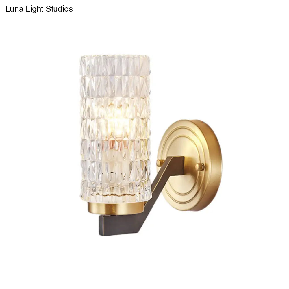 DecorBites™ Simplicity Crystal Flush Wall Sconce with 2 Lights - Brass Bedside Fixture