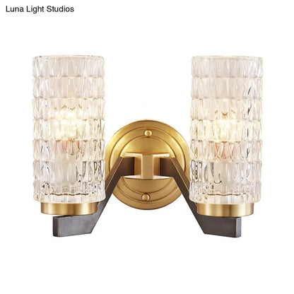 DecorBites™ Simplicity Crystal Flush Wall Sconce with 2 Lights - Brass Bedside Fixture