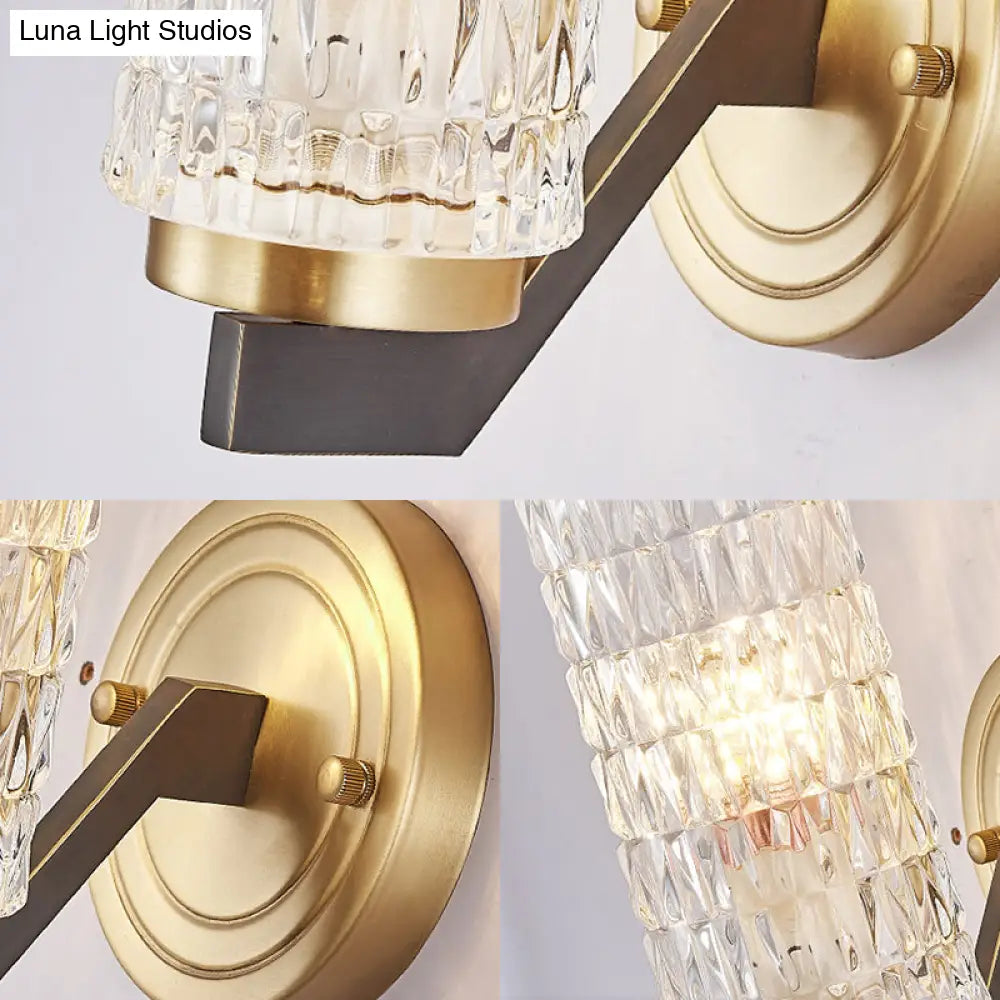 DecorBites™ Simplicity Crystal Flush Wall Sconce with 2 Lights - Brass Bedside Fixture