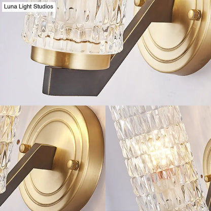DecorBites™ Simplicity Crystal Flush Wall Sconce with 2 Lights - Brass Bedside Fixture