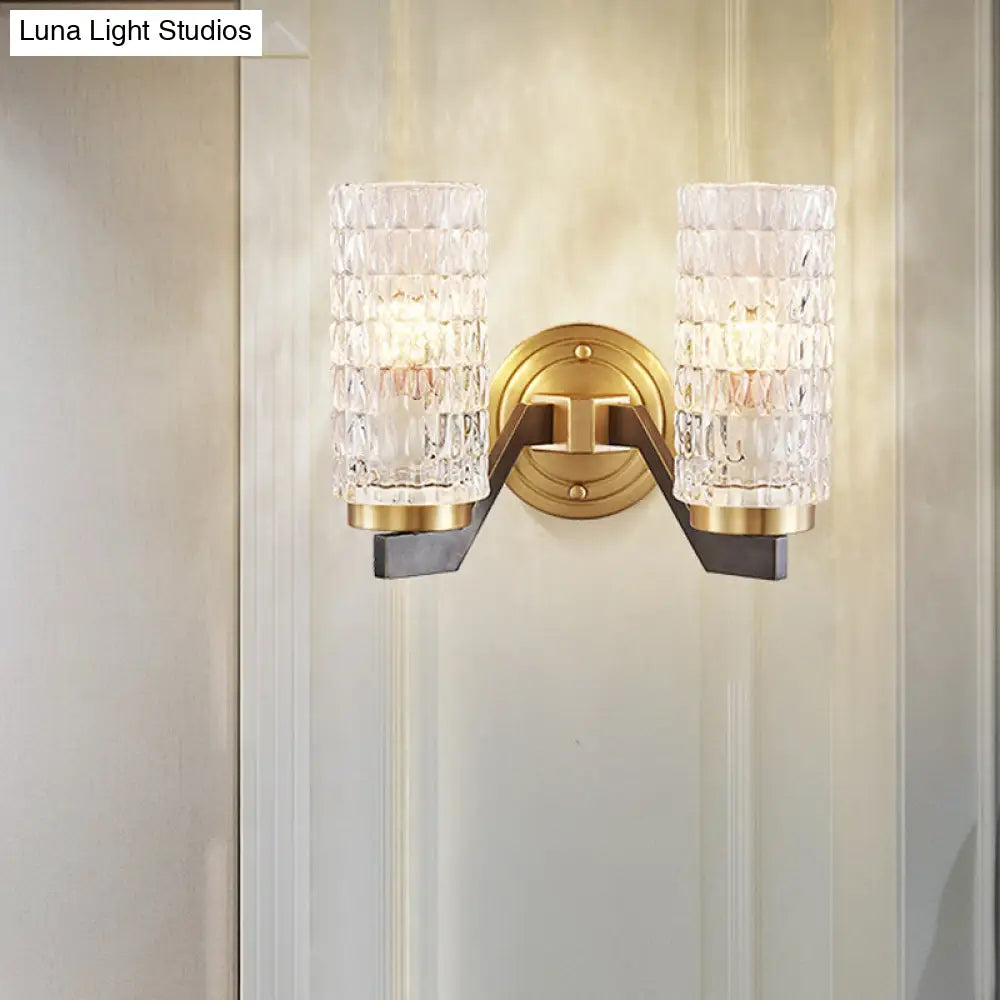 DecorBites™ Simplicity Crystal Flush Wall Sconce with 2 Lights - Brass Bedside Fixture