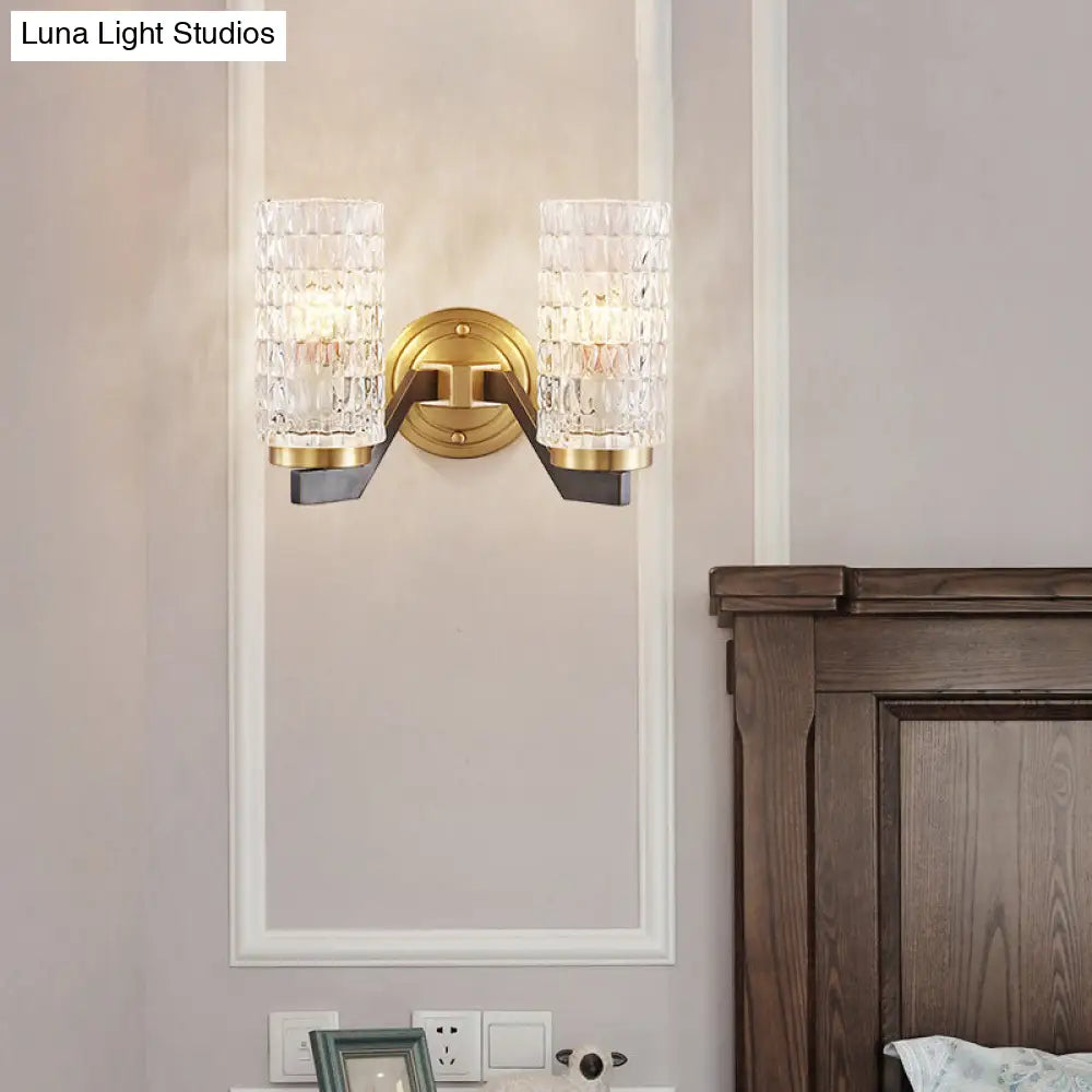 DecorBites™ Simplicity Crystal Flush Wall Sconce with 2 Lights - Brass Bedside Fixture