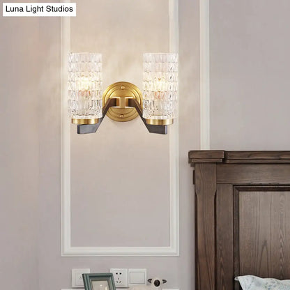 DecorBites™ Simplicity Crystal Flush Wall Sconce with 2 Lights - Brass Bedside Fixture