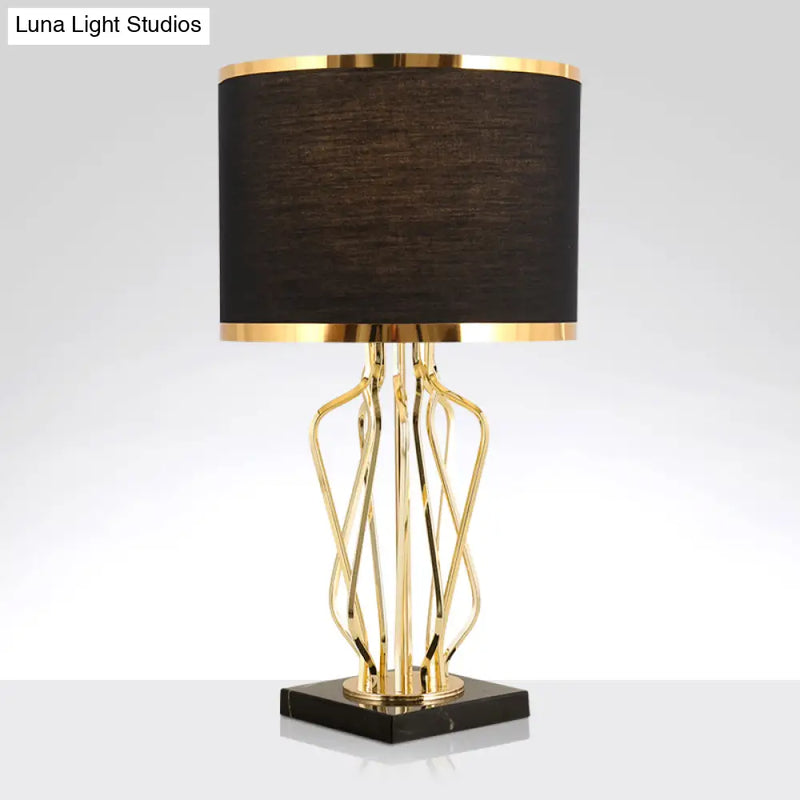 DecorBites™ Simplicity Drum Nightstand Lamp: Fabric Table Lighting with Marble Base