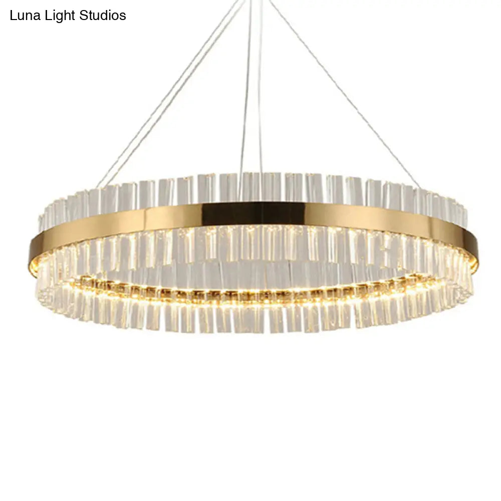 DecorBites™ Simplicity Gold LED Crystal Pendant Light - Ring Tri-Prism Design - Perfect for Living Room