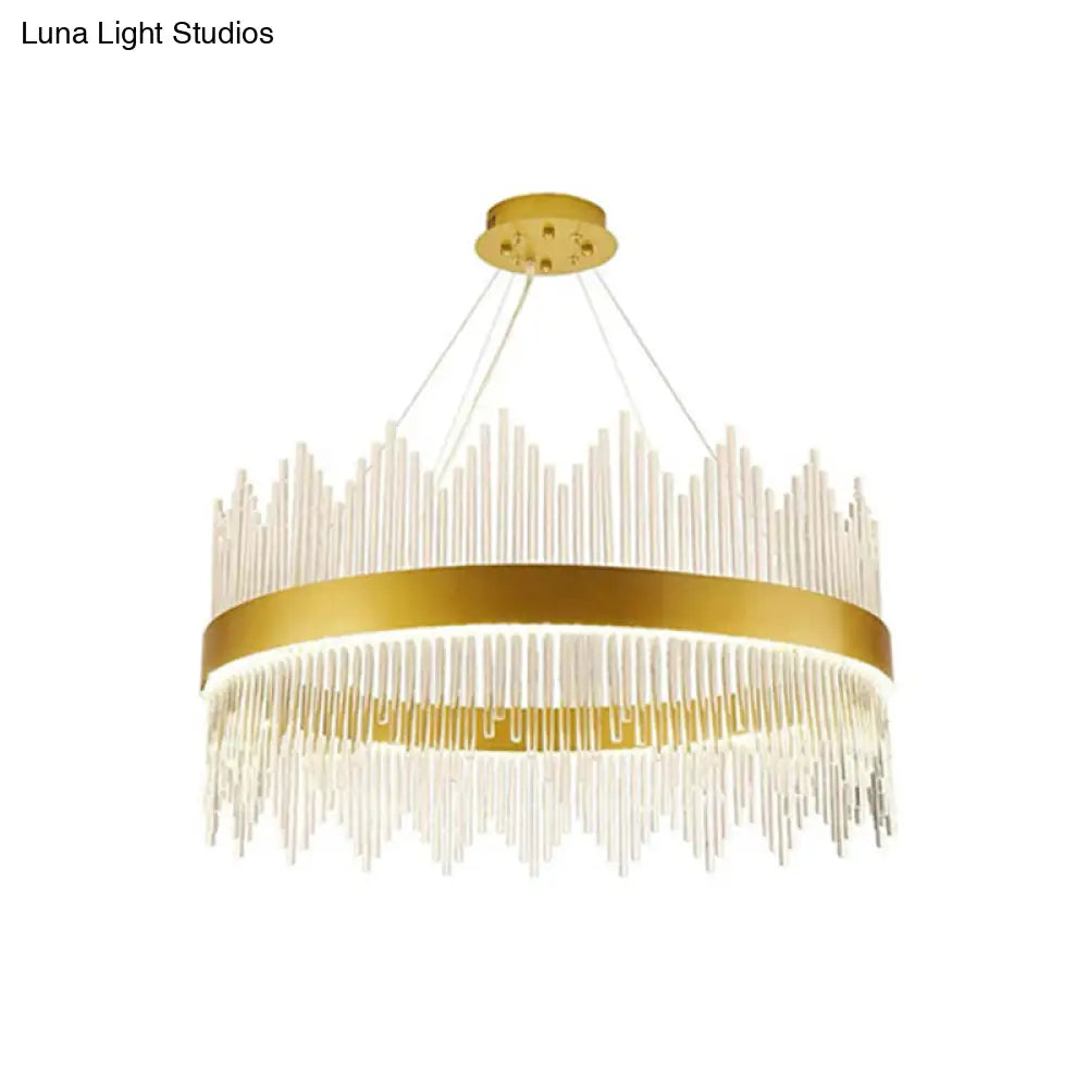 DecorBites™ Simplicity Gold LED Crystal Pendant Light - Ring Tri-Prism Design - Perfect for Living Room