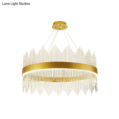 DecorBites™ Simplicity Gold LED Crystal Pendant Light - Ring Tri-Prism Design - Perfect for Living Room