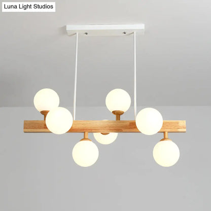 DecorBites™ Simplicity Opal Glass Globe Pendant Light - 7 Heads Island Chandelier in Wood for Dining Room