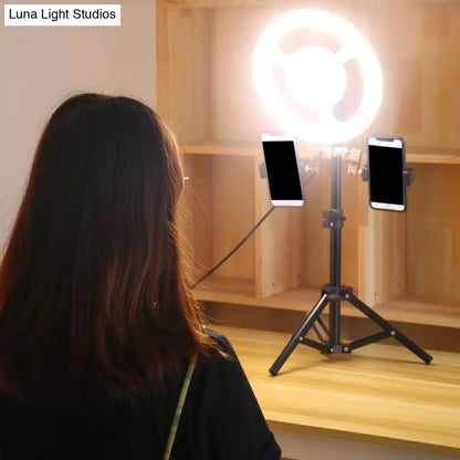 DecorBites™ Simplicity Ring Make-Up Light Metal Phone Holder with USB LED Fill-in Flash in Black