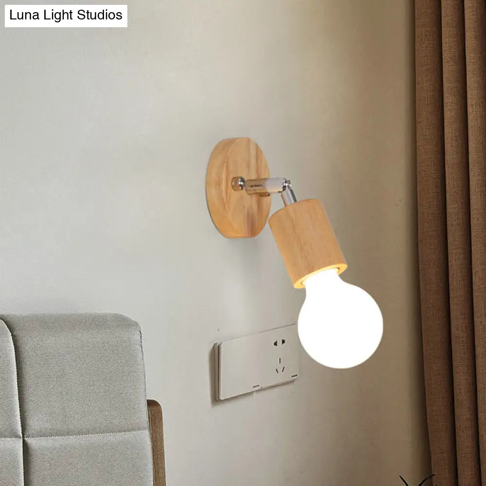 DecorBites™ Simplistic Wood Open Bulb Mini Rotating Sconce Lamp for Single Bedroom Wall Lighting