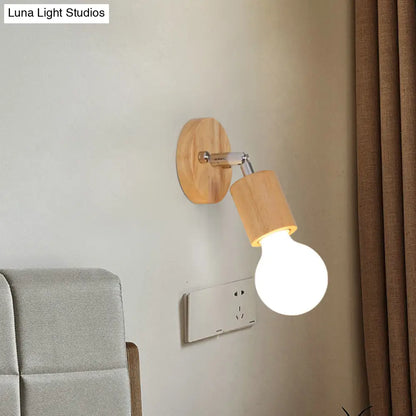 DecorBites™ Simplistic Wood Open Bulb Mini Rotating Sconce Lamp for Single Bedroom Wall Lighting