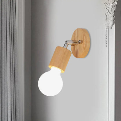 DecorBites™ Simplistic Wood Open Bulb Mini Rotating Sconce Lamp for Single Bedroom Wall Lighting