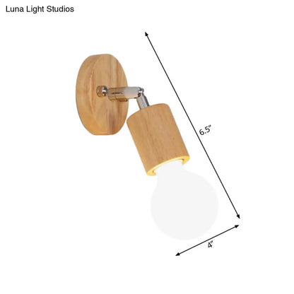 DecorBites™ Simplistic Wood Open Bulb Mini Rotating Sconce Lamp for Single Bedroom Wall Lighting