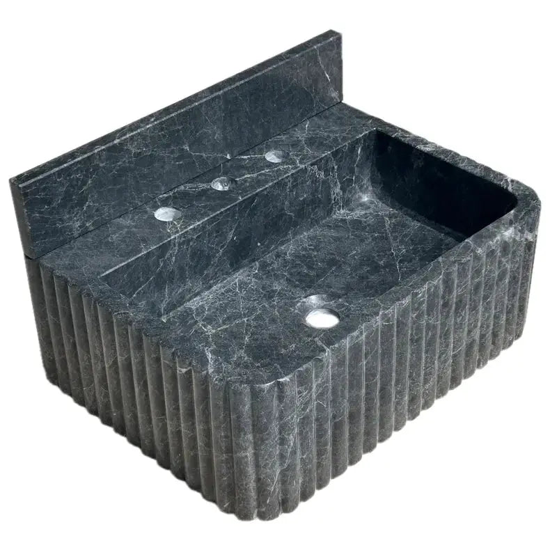 Hand Carved Black Marble Wall Mount Bathroom Sink