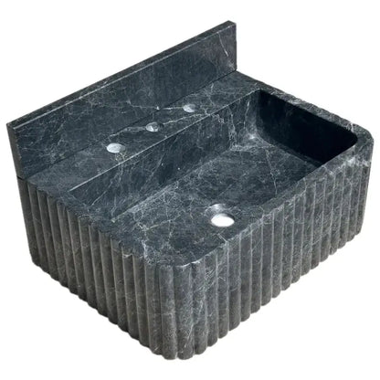 Hand Carved Black Marble Wall Mount Bathroom Sink