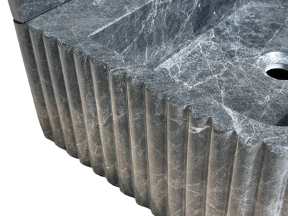 Black Marble Wall Mount Bathroom Sink Ribbed Design With 4 Inch Stone Backsplash