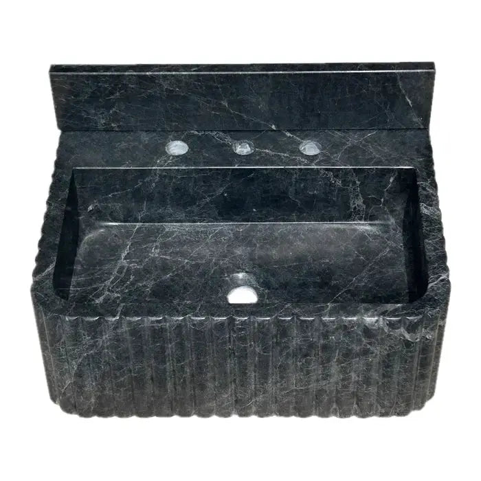 Hand Carved Black Marble Wall Mount Bathroom Sink