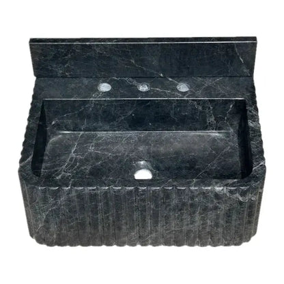 Hand Carved Black Marble Wall Mount Bathroom Sink