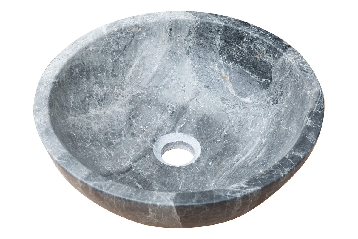Gray Marble Polished Vessel Bathroom Sink Above Counter Natural Stone