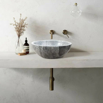 Gray Marble Polished Vessel Bathroom Sink Above Counter Natural Stone