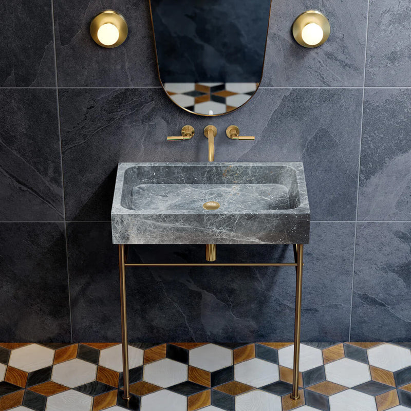 Gray Marble Rectangular Above Vanity Bathroom Sink - 15x24x5