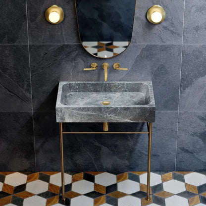 Gray Marble Rectangular Vessel Above Vanity Bathroom Sink 15x24 Polished