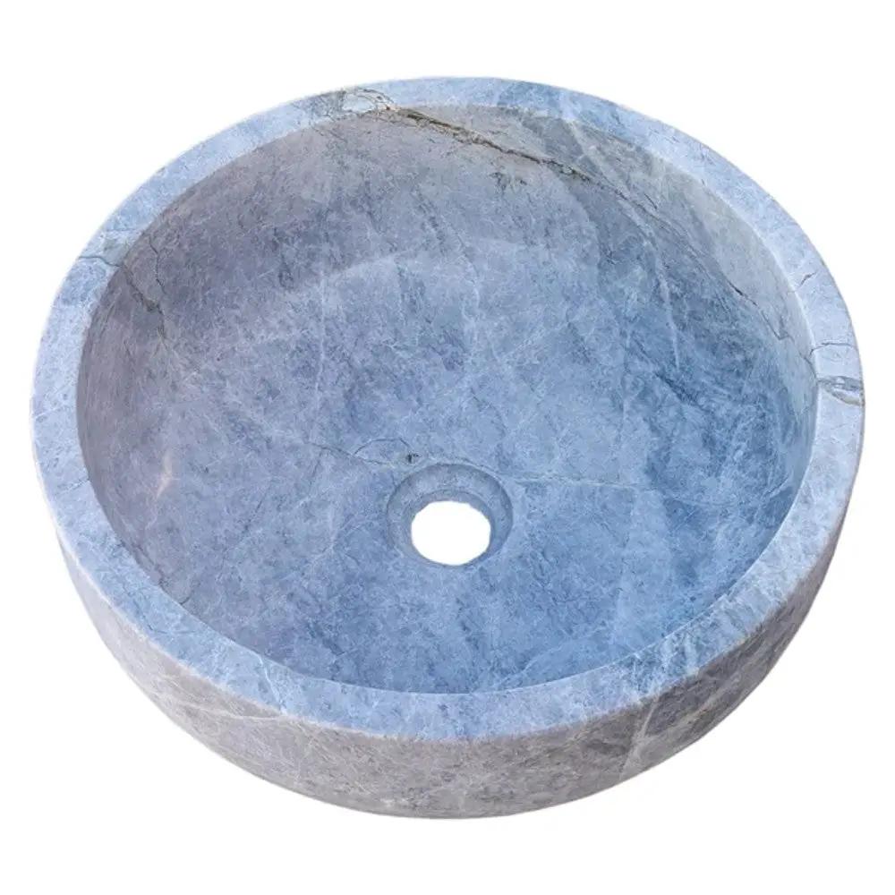 Grey Marble Vessel Bathroom Sink 16 Inch Size Hand Carved Polished