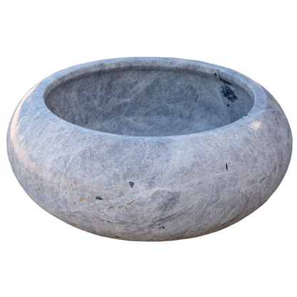 GMSTONE Silver Marble Vessel Sink Round 15.5 Inch Bathroom Sink