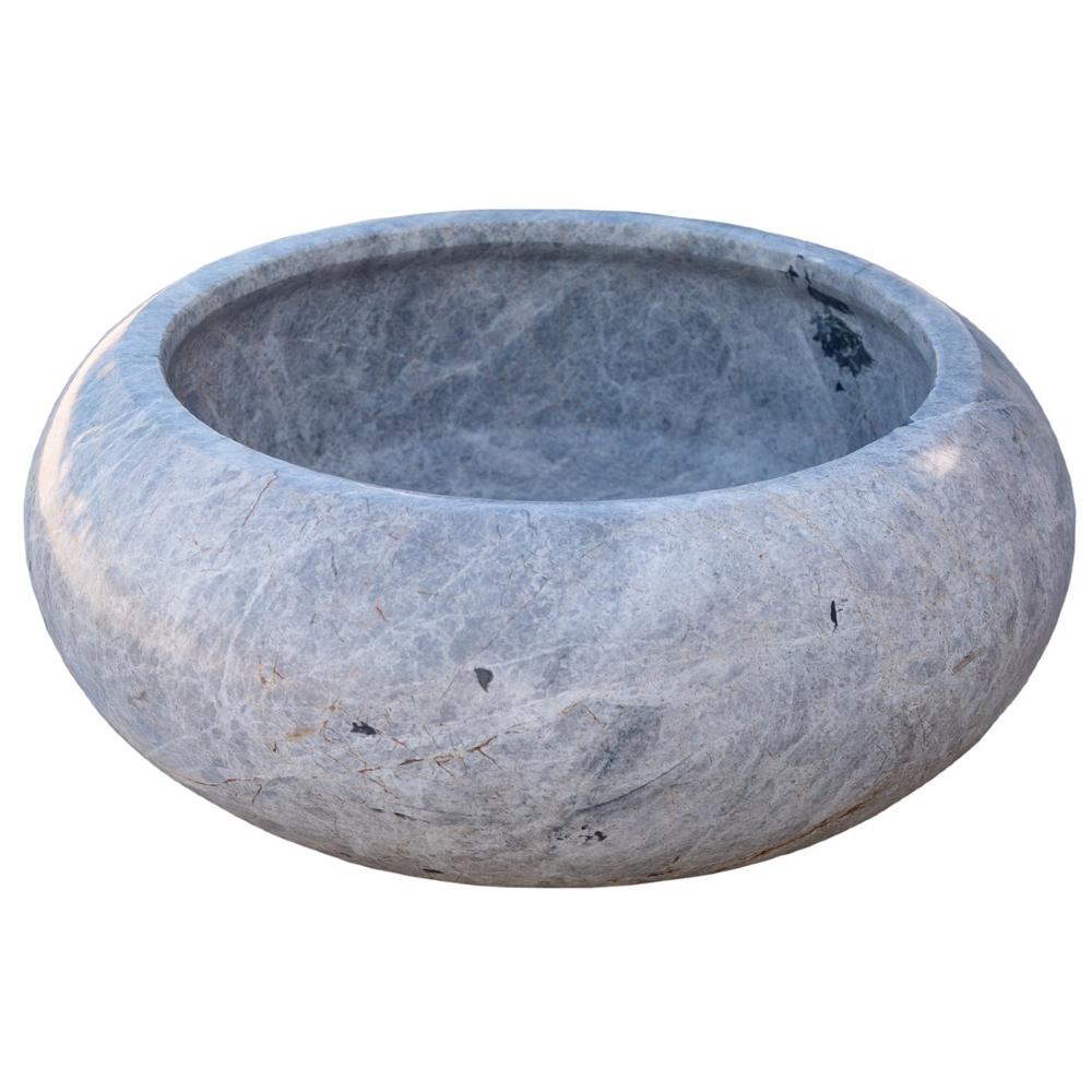 GMSTONE Silver Marble Vessel Sink Round 15.5 Inch Bathroom Sink
