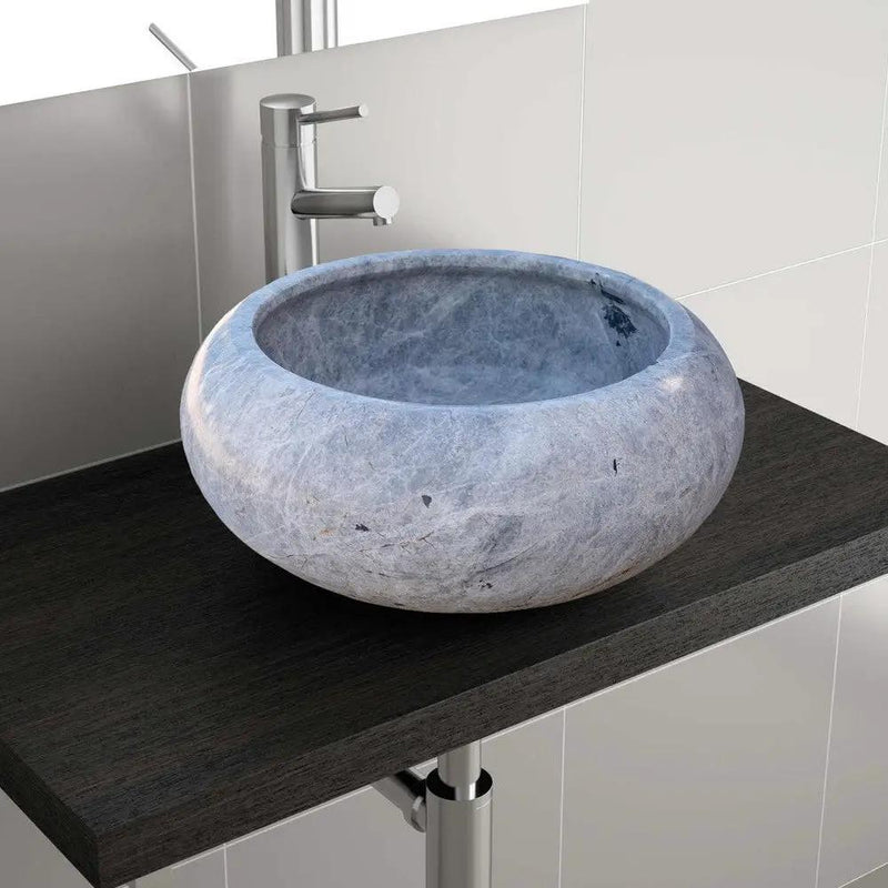 GMSTONE Silver Marble Vessel Sink Round 15.5 Inch Bathroom Sink