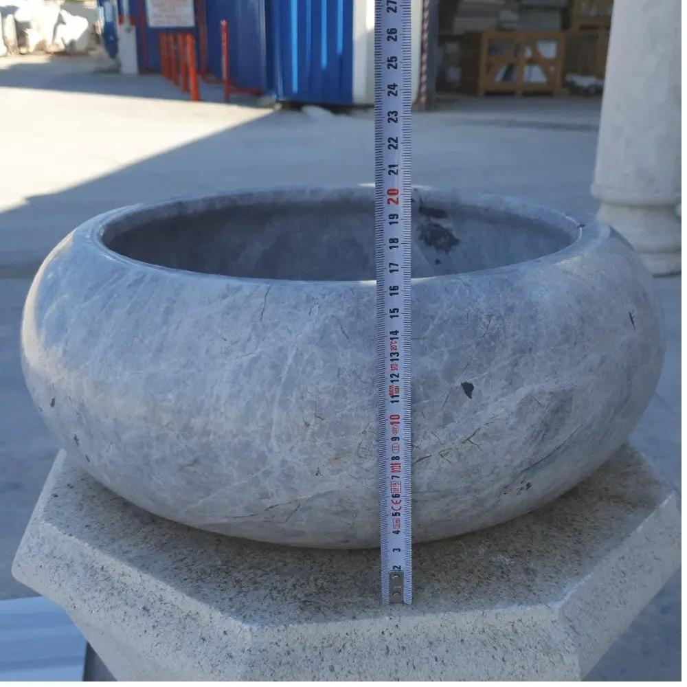 GMSTONE Silver Marble Vessel Sink Round 15.5 Inch Bathroom Sink