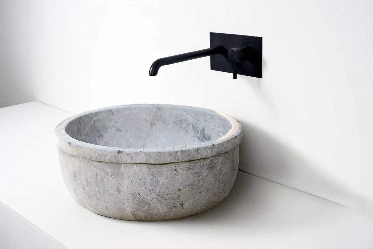 Sirius Silver Marble Round Vessel Sink 16 Inch Polished Grey