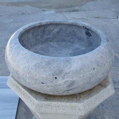 GMSTONE Silver Marble Vessel Sink Round 15.5 Inch Bathroom Sink