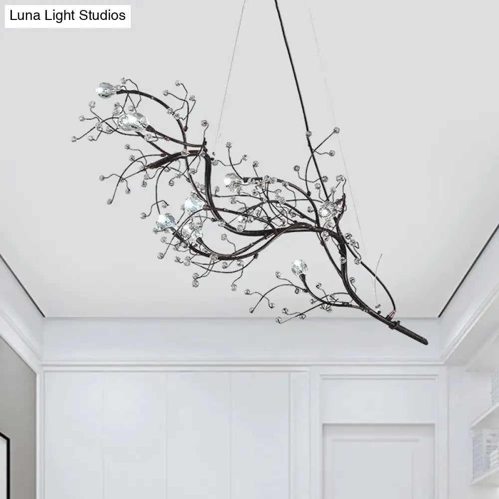 DecorBites™ Situla - Metallic Metallic Thin Branch Chandelier with Crystal Bead 10 Lights Romantic Suspension Light for Boutique